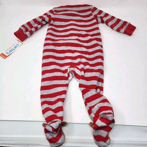 Carter's Just One You 6 Month Unisex Reindeer Striped Fleece Footed Pajama New - Picture 7 of 11